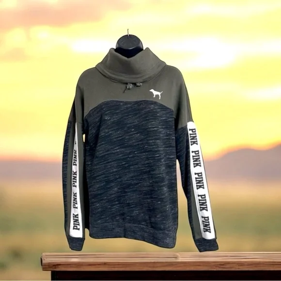 Victoria’s Secret Pink Sweatshirt Cowl Neck Long Sleeve Logo Drawstring Pullover - Picture 4 of 11